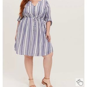 Torrid Size 0/L BLUE & WHITE STRIPE ZIP FRONT DRAWSTRING DRESS - NWT